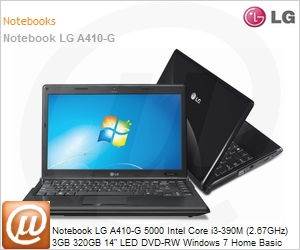 A410-GBC44P1 - Notebook LG A410-G 5000 Intel Core i3-390M (2.67GHz) 3GB 320GB 14" LED DVD-RW Windows 7 Home Basic Wi-Fi Bluetooth 3.0 WebCam Preto