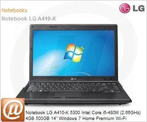 A410-KBE47P1 - Notebook LG A410-K 5300 Intel Core i5-480M (2.66GHz) 4GB 500GB 14" Windows 7 Home Premium Wi-Fi Bluetooth 3.0 WebCam NVIDIA GeForce 310M Preto