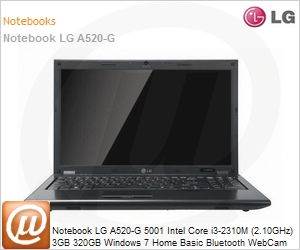 A520-GBC31P1 - Notebook LG A520-G 5001 Intel Core i3-2310M (2.10GHz) 3GB 320GB Windows 7 Home Basic Bluetooth WebCam