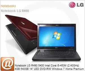 R490-K.BE55P1 - Notebook LG R490 5400 Intel Core i5-450M (2.40GHz) 4GB 640GB 14" LED DVD-RW Windows 7 Home Premium Wi-Fi N Bluetooth WebCam HDMI NVIDIA G310M 512MB