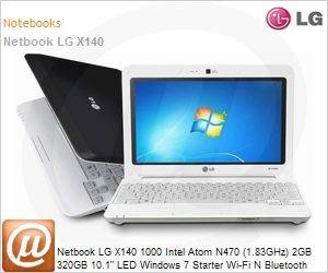 X140-A.BG11P1 - Netbook LG X140 1000 Intel Atom N470 (1.83GHz) 2GB 320GB 10.1" LED Windows 7 Starter Wi-Fi N Bluetooth WebCam