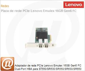 01CV840 - Adaptador de rede PCIe Lenovo Emulex 16GB Gen6 FC Dual-Port HBA para ST550/SR530/SR550/SR630/SR650 