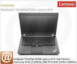 057935P - Notebook ThinkPad EDGE Lenovo E14 Intel Pentium Dual-Core 6100 (2.00GHz) 2GB PC3-8500 DDR3-1066MHz 320GB 14" DVD-RW FreeDOS Wi-Fi Bluetooth WebCam