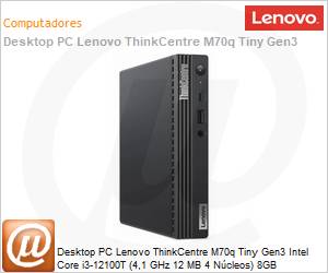 11T4002XBO - Desktop PC Lenovo ThinkCentre M70q Tiny Gen3 Intel Core i3-12100T (4,1 GHz 12 MB 4 Ncleos) 8GB DDR4-3200MHz 256GB SSD Windows 11 Pro Wi-Fi 6 Bluetooth 5.1