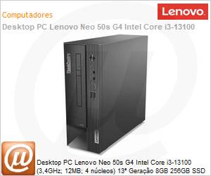 12JG000ABO - Desktop PC Lenovo Neo 50s G4 Intel Core i3-13100 (3,4GHz; 12MB; 4 ncleos) 13 Gerao 8GB 256GB SSD NVMe Windows 11 Pro 