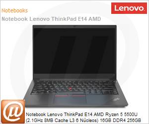 20YD0016BO - Notebook Lenovo ThinkPad E14 AMD Gen3 Ryzen 5 5500U (2,1GHz 8MB 6 Ncleos) 16GB DDR4-3200 256GB SSD M.2 2242 PCIe 3.0x4 NVMe 14" Windows 11 Pro Wi-Fi 6 Bluetooth 5.2 1 Ano OnSite