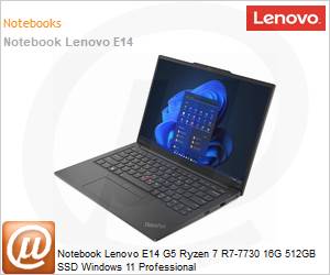 21JS000SBO - Notebook Lenovo E14 G5 Ryzen 7 R7-7730 16G 512GB SSD Windows 11 Professional 