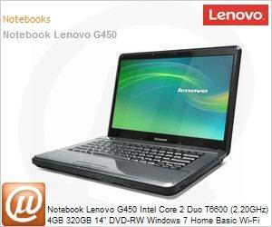 2949-CQP - Notebook Lenovo G450 Intel Core 2 Duo T6600 (2.20GHz) 4GB 320GB 14" DVD-RW Windows 7 Home Basic Wi-Fi Bluetooth WebCam