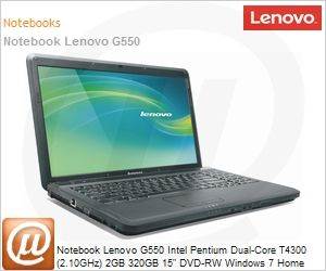 2958-6JP - Notebook Lenovo G550 Intel Pentium Dual-Core T4300 (2.10GHz) 2GB 320GB 15" DVD-RW Windows 7 Home Basic Wi-Fi Bluetooth WebCam