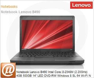 377224P - Notebook Lenovo B490 Intel Core i3-2348M (2.20GHz) 4GB 500GB 14" LED DVD-RW Windows 8 SL 64 Wi-Fi N Bluetooth 4.0 WebCam HDMI USB 3.0