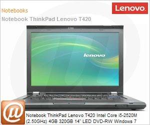 4180L88 - Notebook ThinkPad Lenovo T420 Intel Core i5-2520M (2.50GHz) 4GB 320GB 14" LED DVD-RW Windows 7 Professional 64 Wi-Fi N Bluetooth WebCam