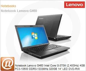 59-307505 - Notebook Lenovo G460 Intel Core i3-370M (2.40GHz) 4GB PC3-10600 DDR3-1333MHz 320GB 14" LED DVD-RW Windows 7 Home Basic 64 Wi-Fi Bluetooth WebCam