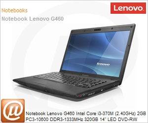 59-308067 - Notebook Lenovo G460 Intel Core i3-370M (2.40GHz) 2GB PC3-10600 DDR3-1333MHz 320GB 14" LED DVD-RW Windows 7 Professional 64 Wi-Fi N Bluetooth WebCam