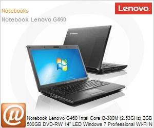 59-337363 - Notebook Lenovo G460 Intel Core i3-380M (2.53GHz) 2GB 500GB DVD-RW 14" LED Windows 7 Professional Wi-Fi N Bluetooth WebCam