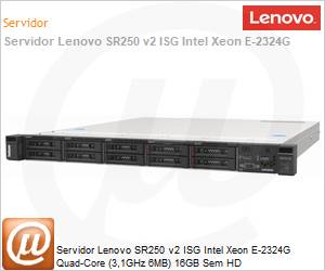 7D7QA03GBR - Servidor Lenovo SR250 v2 ISG Intel Xeon E-2324G Quad-Core (3,1GHz 6MB) 16GB Sem HD 