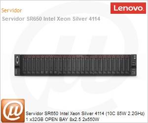 7X06100NBR - Servidor SR650 Intel Xeon Silver 4114 (10C 85W 2.2GHz) 1 x32GB OPEN BAY 8x2.5 2x550W