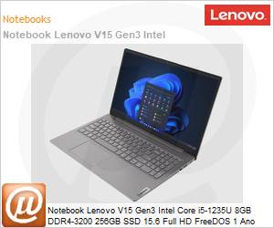 82UM000GBR - Notebook Lenovo V15 Gen3 Intel Core i5-1235U 8GB DDR4-3200 256GB SSD 15.6 Full HD FreeDOS 1 Ano Premier Suport 