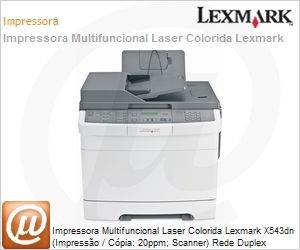 26B0127 - Impressora Multifuncional Laser Colorida Lexmark X543dn (Impresso / Cpia: 20ppm; Scanner) Rede Duplex