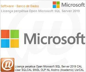 359-06848 - Licena perptua Open Microsoft SQL Server 2019 CAL User SQLCAL SNGL OLP NL Acdmc (Academic) UsrCAL [Educacional] 