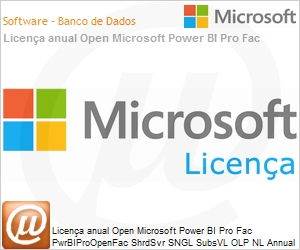 DW7-00003 - Licena anual Open Microsoft Power BI Pro Fac PwrBIProOpenFac ShrdSvr SGNL SubsVL OLP NL Annual Acdmc (Academic) [Educacional] [Qualified] [QLFD]