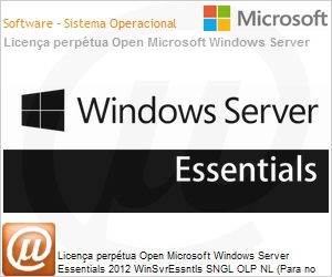 G3S-00548 - Licena perptua Open Microsoft Windows Server Essentials 2012 WinSvrEssntls SNGL OLP NL (Para no mximo 1 Servidor com at 2 Processadores e 25 Estaes - CALs inclusas)