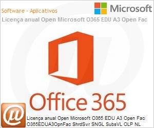 HVH-00011 - Licena anual Open Microsoft O365 EDU A3 Open Fac O365EDUA3OpnFac ShrdSvr SGNL SubsVL OLP NL Annual Academic [Educacional] [QLFD] 