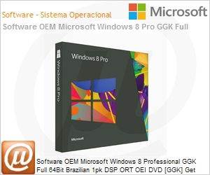4YR-00002 - Software OEM Microsoft Windows 8 Professional GGK Full 64Bit Brazilian 1pk DSP ORT OEI DVD [GGK] Get Genuine Kit Legalization (Pode ser comprado sem PC Novo)