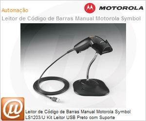 LS1203-7AZU0100SR - Leitor de Cdigo de Barras Manual Motorola Symbol LS1203/U Kit Leitor USB Preto com Suporte