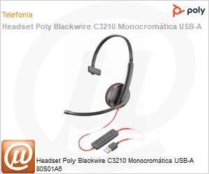 80S01A6-E - Headset Poly Blackwire C3210 Monocromtica USB-A 80S01A6