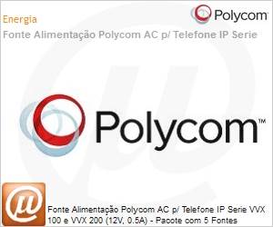 2200-40350-001 - Fonte Alimentao Polycom AC p/ Telefone IP Serie VVX 100 e VVX 200 (12V, 0.5A) - Pacote com 5 Fontes