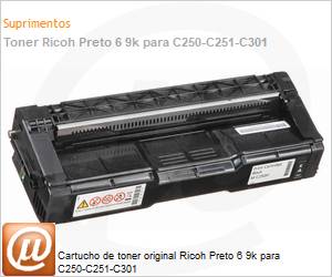 408336 - Cartucho de toner original Ricoh Preto 6 9k para C250-C251-C301 