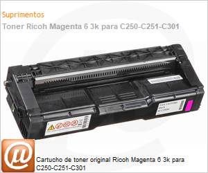 408338 - Cartucho de toner original Ricoh Magenta 6 3k para C250-C251-C301 