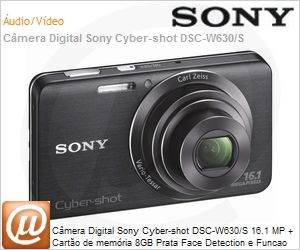 DSC-W630/S - Cmera Digital Sony Cyber-shot DSC-W630/S 16.1 MP + Carto de memria 8GB Prata Face Detection e Funcao Panoramica 360