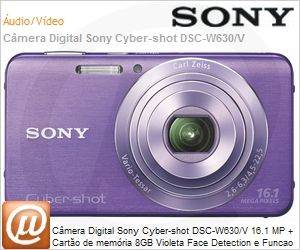 DSC-W630/V - Cmera Digital Sony Cyber-shot DSC-W630/V 16.1 MP + Carto de memria 8GB Violeta Face Detection e Funcao Panoramica 360