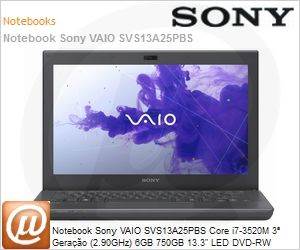 SVS13A25PBS - Notebook Sony VAIO SVS13A25PBS Core i7-3520M 3 Gerao (2.90GHz) 6GB 750GB 13.3" LED DVD-RW Windows 8 Pro 64 Wi-Fi N Bluetooth 4.0 WebCam HDMI GeForce GT 640M LE USB 3.0 Preto