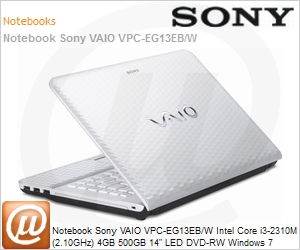 VPCEG13EB/W - Notebook Sony VAIO VPC-EG13EB/W Intel Core i3-2310M (2.10GHz) 4GB 500GB 14" LED DVD-RW Windows 7 Home Basic 64 Wi-Fi N Bluetooth WebCam HDMI Branco