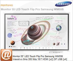 LH55WMBWBGCXZA - Monitor 55" LED Touch Flip Pro Samsung WM55B Interativo 8ms 350 Nits 16/7 HDMI [x2] DP USB [x4] RS-232 Rede Wi-Fi Bluetooth Tizen 6.5 (Pedestal no incluso)