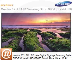 LH65QBBEBGCXZD - Monitor 65" LED LFD Profissional Digital Signage Samsung Srie QBB-E Crystal UHD QB65B Stand Alone Ultra HD 4K 8ms HDMI [x3] USB [x2] IR RS232 Rede Wi-Fi Bluetooth 16/7 Tizen DICOM