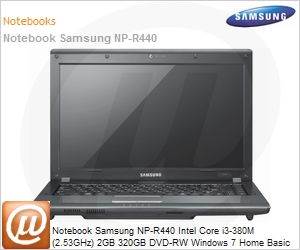 NP-R440-JD05BR - Notebook Samsung NP-R440 Intel Core i3-380M (2.53GHz) 2GB 320GB DVD-RW Windows 7 Home Basic Wi-Fi N Bluetooth WebCam