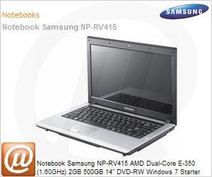 NP-RV415-AD2BR - Notebook Samsung NP-RV415 AMD Dual-Core E-350 (1.60GHz) 2GB 500GB 14" DVD-RW Windows 7 Starter Wi-Fi Bluetooth WebCam