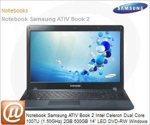 NP270E4E-KD8BR - Notebook Samsung ATIV Book 2 Intel Celeron Dual Core 1007U (1.50GHz) 2GB 500GB 14" LED DVD-RW Windows 8.1 SL Wi-Fi 11n Bluetooth 4.0 HDMI Preto Mineral