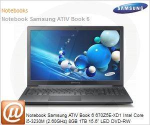 NP670Z5E-XD1BR - Notebook Samsung ATIV Book 6 670Z5E-XD1 Intel Core i5-3230M (2.60GHz) 8GB 1TB 15.6" LED DVD-RW Windows 8 SL 64 Wi-Fi N Bluetooth 4.0 WiDi WebCam HDMI USB 3.0 Radeon HD 8850M 2GB