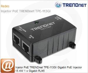 TPE-113GI - Injetor PoE TRENDnet TPE-113GI Gigabit PoE Injector 15.4W 1 x Gigabit RJ45