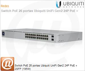 USW-24-POE - Switch PoE 26 portas Ubiquiti UniFi Gen2 24P PoE + 2SFP (195W) 