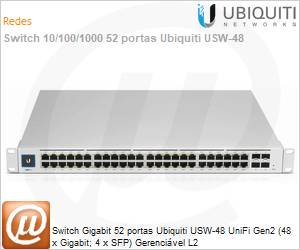 USW-48 - Switch Gigabit 52 portas Ubiquiti USW-48 UniFi Gen2 (48 x Gigabit; 4 x SFP) Gerencivel L2