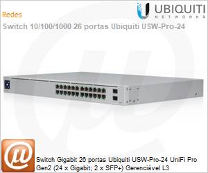USW-Pro-24 - Switch Gigabit 26 portas Ubiquiti USW-Pro-24 UniFi Pro Gen2 (24 x Gigabit; 2 x SFP+) Gerencivel L3 
