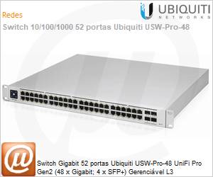 USW-Pro-48 - Switch Gigabit 52 portas Ubiquiti USW-Pro-48 UniFi Pro Gen2 (48 x Gigabit; 4 x SFP+) Gerencivel L3 