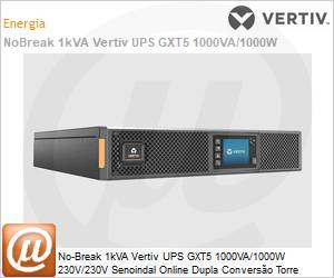 GXT5-1000IRT2UXL - No-Break 1kVA Vertiv UPS GXT5 1000VA/1000W 230V/230V Senoindal Online Dupla Converso Torre 