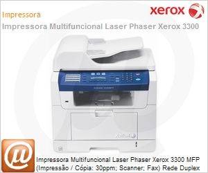 3300-MO-NO - Impressora Multifuncional Laser Phaser Xerox 3300 MFP (Impresso / Cpia: 30ppm; Scanner; Fax) Rede Duplex (Partnumber alternativo 100N02656)