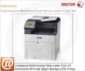 6515-N-MO-NO - Impressora Multifuncional Xerox Laser Color A4 WorkCentre 6515 at 30ppm Bandeja p/250 Folhas Bandeja Multiuso 50 folhas DADF de 50 Folhas (USB/Rede)